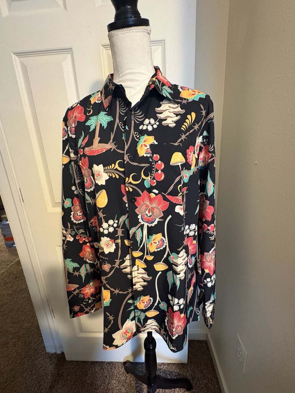 Witchy Dark Academia Reason Button-Down Shirt Floral and Mushroom Print